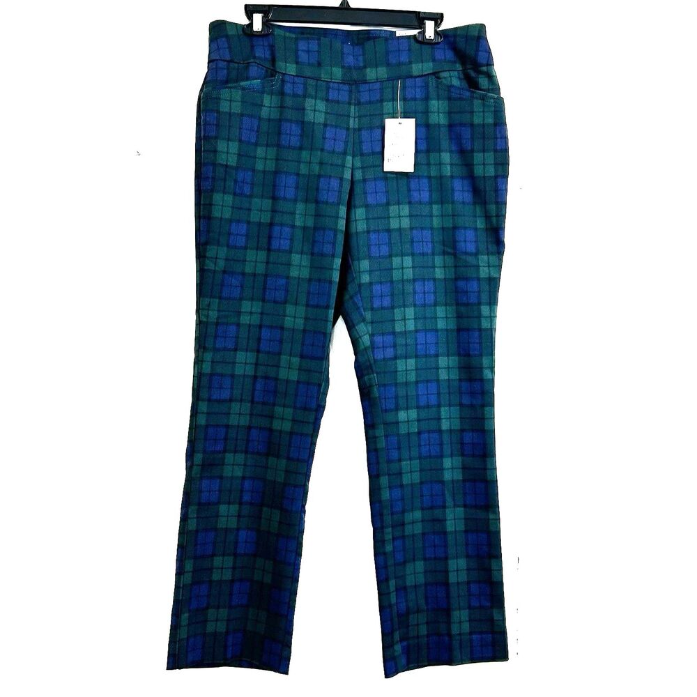 Croft Barrow Effortless Stretch Bootcut Pants Women Size 12 Petite Green Plaid.